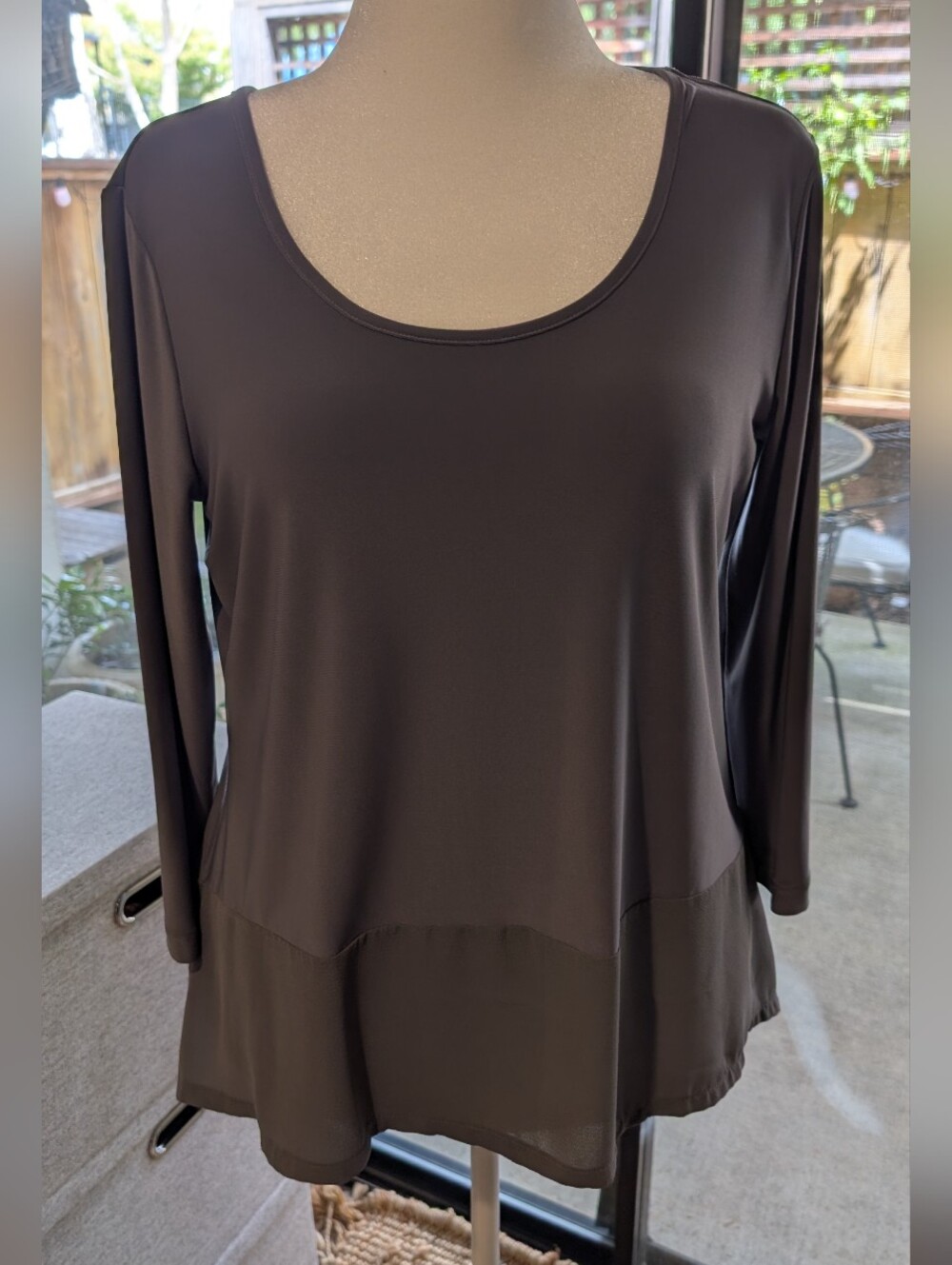 Colleta Scoop Neck Long Sleeve Layered Hem Top - Dark Gray